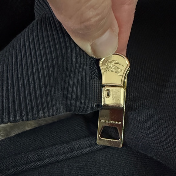 Great condition Burberry Navy Hoodie with Plaid Accent. Gold Burberry zipper. - Picture 13 of 17